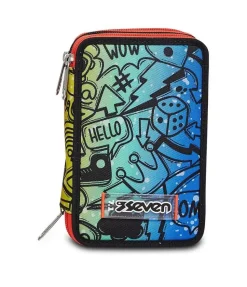 Astuccio scuola Seven 3 zip Fluo Stamp