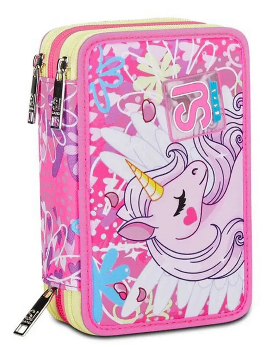Astuccio scuola 3 zip SJ Unicorn Led