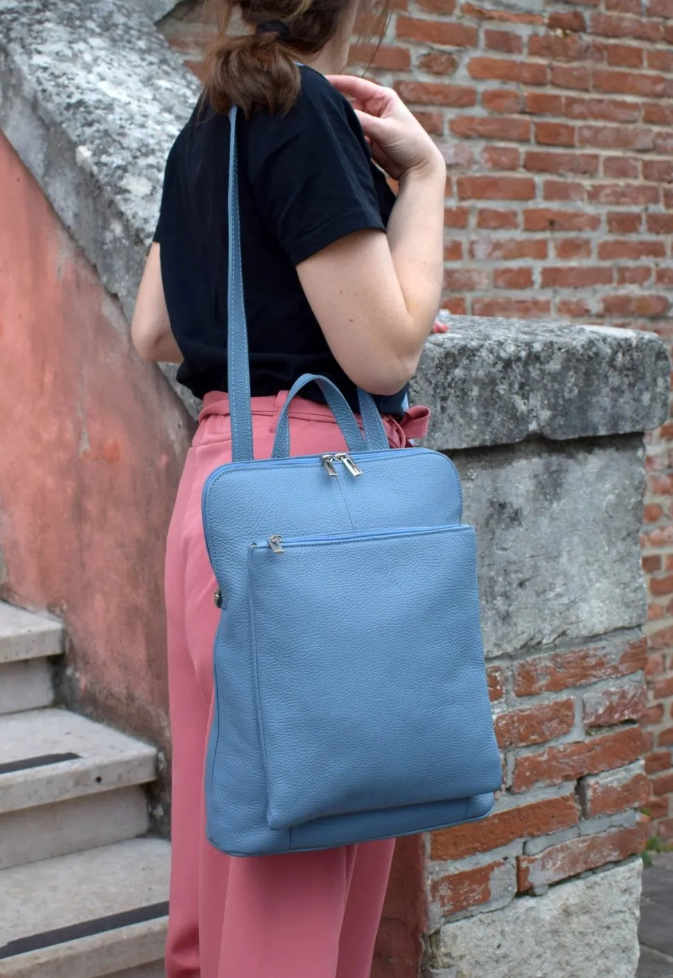Zaino donna in pelle 001 Blu